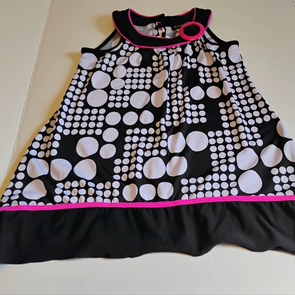 Disorderly Kids Size 7 Girls Dress Black White Polka Dot Hot Pink‎